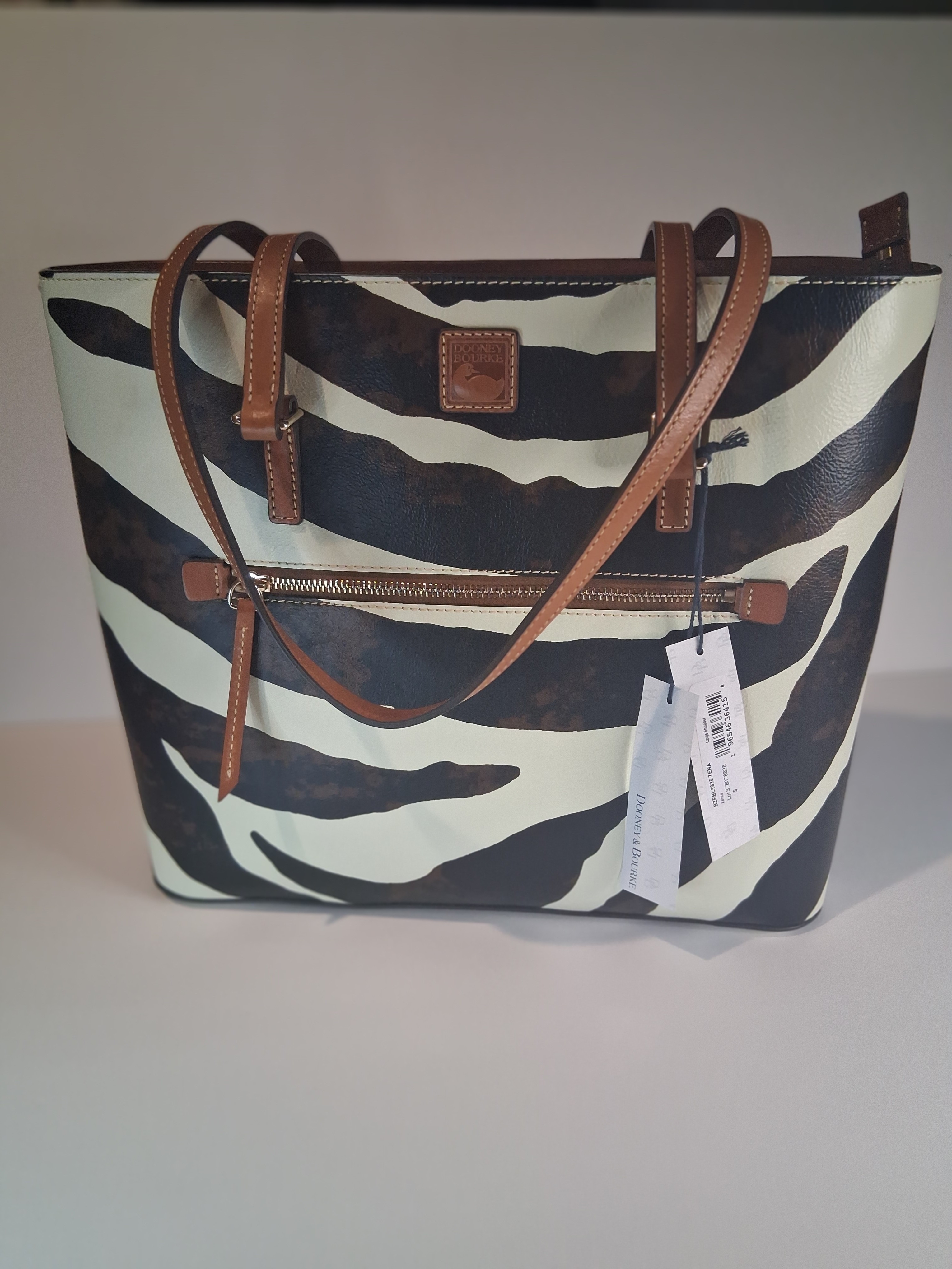 Dooney & Bourke Zebra Print Leather-Trim Tote In Black & White